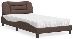 vidaXL Cama com colchão 100x200 cm couro artificial castanho