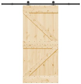 Porta de correr com ferragens 95x210 cm madeira de pinho maciça