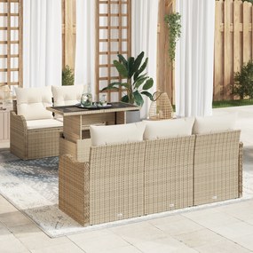 Conjunto de Sofá de Jardim vidaXL de 6 Peças com Almofadas em Rattan Bege