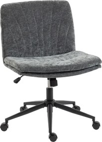 Cadeira de Escritório com Assento Largo sem Apoios de Braço Rodas Altura Ajustável Giratória Função Basculante 62x67x83-93 cm Cinza