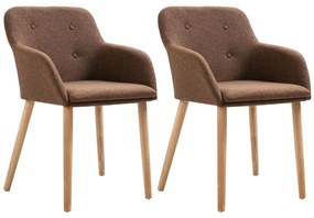 vidaXL Cadeiras de jantar 2 pcs tecido castanho e carvalho maciço