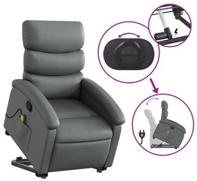 Poltrona massagens reclinável elevatória couro artif. cinzento