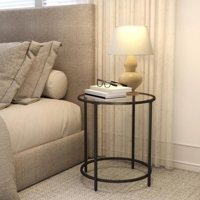 Mesa lateral redonda pequena, vidro temperado e estrutura metálica 50 x 55 cm (Ø x A) preta