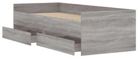 Estrutura de cama com gavetas 90x190 cm cinzento sonoma