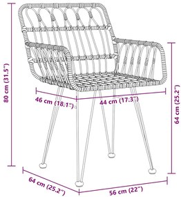 Conjunto de Jantar de Jardim com 7 Peças em Rattan Preto