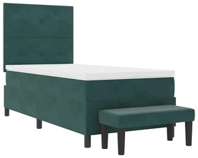 Cama Box Spring com Colchão &amp; Banco Verde Escura 90x200 cm Veludo