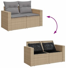 6 pcs conjunto sofás jardim com almofadões vime PE/acácia bege