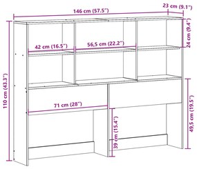 Cabeceira com arrumação 140 cm madeira de pinho maciça