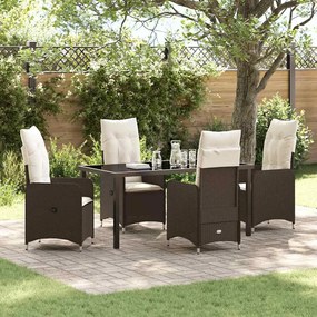 vidaXL Conjunto de Jantar de Jardim 5 Peças com Almofadas em Rattan Sintético Castanho