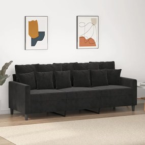 Sofá de 3 lugares 180 cm veludo preto