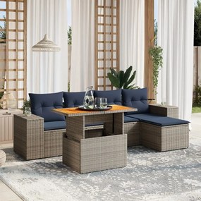 vidaXL 6 pcs conjunto sofás p/ jardim c/ almofadões vime PE cinzento