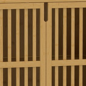 Móvel de Banheiro Estreito em Bambu Móvel de Armazenamento com Pés 2 Portas Ventiladas e Prateleira Ajustável Natural
