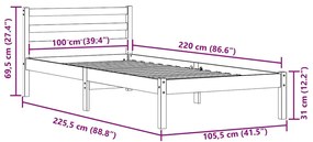 Cama vidaXL com Cabeceira 100x220 cm Madeira de Pinho