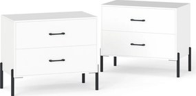 Conjunto de 2 mesas de cabeçeiras, 71 x 40 x 61 cm, 2 Gavetas, Brancas