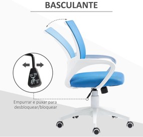 Cadeira de Escritório de Malha Giratória com Altura Ajustável Função Basculante e Apoio para os Braços 57x55x89-109 cm Azul