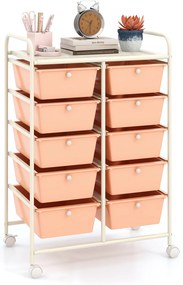 Carrinho de armazenamento com 10 gavetas - Rosa