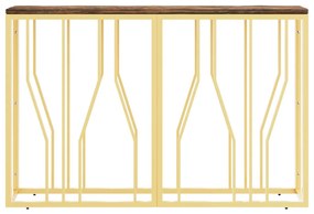 Mesa consola aço inoxidável/madeira recuperada maciça dourado