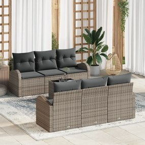 Conjunto de Sofás de Jardim vidaXL de 7 Peças com Almofadas Cinza Ratt