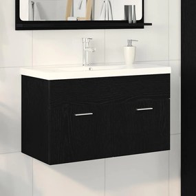 vidaXL Gabinete de Lavabo com Pia Embutida Carvalho Preto Madeira Engenheirada