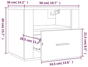 Mesa de cabeceira de parede 50x36x40 cm branco