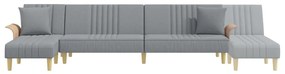 Sofá-cama em forma de L 279x140x70 cm tecido cinzento-claro