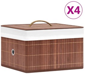 Caixas de arrumação 4 pcs bambu castanho