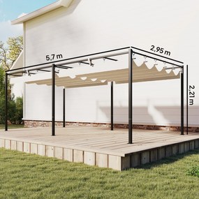 Pérgola de Jardim 6x3 m com Telhado Retrátil Proteção UPF50+ Drenagem Pavilhão de Jardim para Terraço Exterior Creme