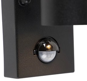 Candeeiro de parede exterior preto 2 luzes com sensor de movimento IP44 - Duo Moderno