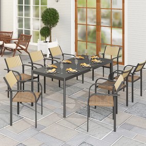 Mesa de jantar de jardim em aço 186 x 90 x 74 cm (CADEIRAS NÃO INCLUIDAS), mesa de jardim para 8 pessoas com tampo retangular em ripas, cinzento escur