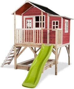 Casa de brincar infantil exterior para crianças Loft 550 em madeira com escorrega e caixa areia - Vermelha