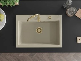 Mexen Elix lavatório de cozinha em granito de 1 cuba 700 x 500 mm, bege, sifão dourado - 6526701005-69-G
