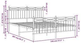 Estrutura de cama com cabeceira e pés 140x200 cm metal branco