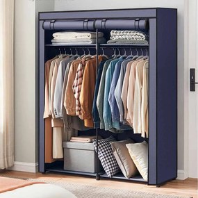 Guarda Roupa em tecido com 2 varões para roupa 43 x 140 x 174 cm Azul escuro