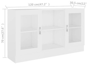 Armário vitrine 120x30,5x70 cm derivados de madeira branco