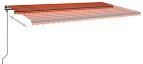 Toldo retrátil manual com postes 6x3,5 m laranja e castanho
