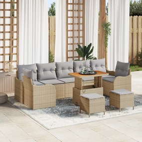 Conjunto de Sofá Jardim vidaXL com Almofadas Bege de Vime e Acácia