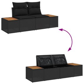 Conjunto de Sofá de Jardim vidaXL 14 Peças com Almofadas Preto Rattan
