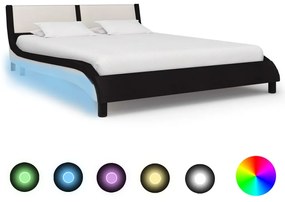 Estrutura cama c/ LED 140x200 cm couro artificial preto/branco