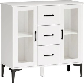 HOMCOM Aparador moderno com portas soft-close, armário buffet com 3 gavetas, 2 portas de vidro, prateleiras ajustáveis, MDF, branco | Aosom Portugal