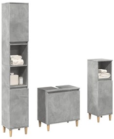 3 pcs conj. móveis casa banho derivados madeira cinza cimento