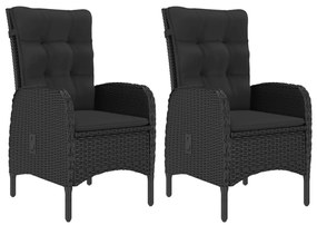 3 pcs conjunto bistrô jardim vime PE e madeira de acácia preto