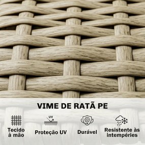 Conjunto de Jardim em Vime de 3 Peças com Sofá Modular de 3 e 2 Lugares Mesa Lateral e Mesa de Centro Bege