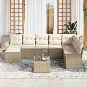 Conjunto de Sofá de Jardim de 9 Peças com Almofadas Marrom em Rattan S