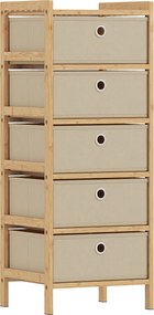 HOMCOM Cómoda com 5 Gavetas em Tecido, Estrutura de Bambu, Ideal para Espaços Pequenos, Creme e Madeira | Aosom Portugal