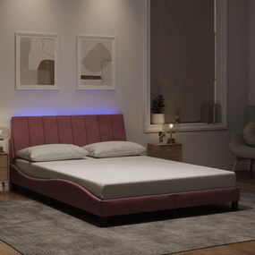 Estrutura de cama c/ luzes LED 140x200 cm veludo rosa