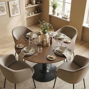 Mesa de Jantar Redonda, 110 x 110 x 78 cm (CADEIRAS NÃO INCLUIDAS) , Base Central em Aço, Castanho