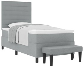 Cama Box Spring com Colchão &amp; Banco Cinzento-Claro 90x200 cm Tecido