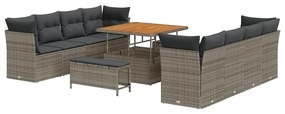 Conjunto de Sofá de Jardim vidaXL 11 Peças com Almofadas Cinzento Ratt