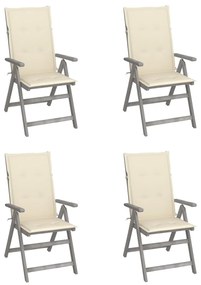 vidaXL Cadeiras jardim reclináveis c/ almofadões 4 pcs acácia maciça
