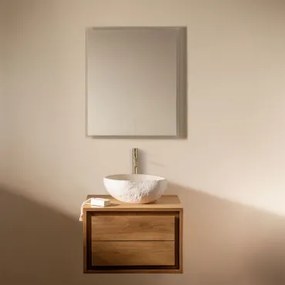 Conjunto De Móvel De Casa De Banho Suspenso Em Madeira De Teca Jabari Madeira De Teca & Irregular Em Cimento Branco ↔︎40 Cm - Sklum